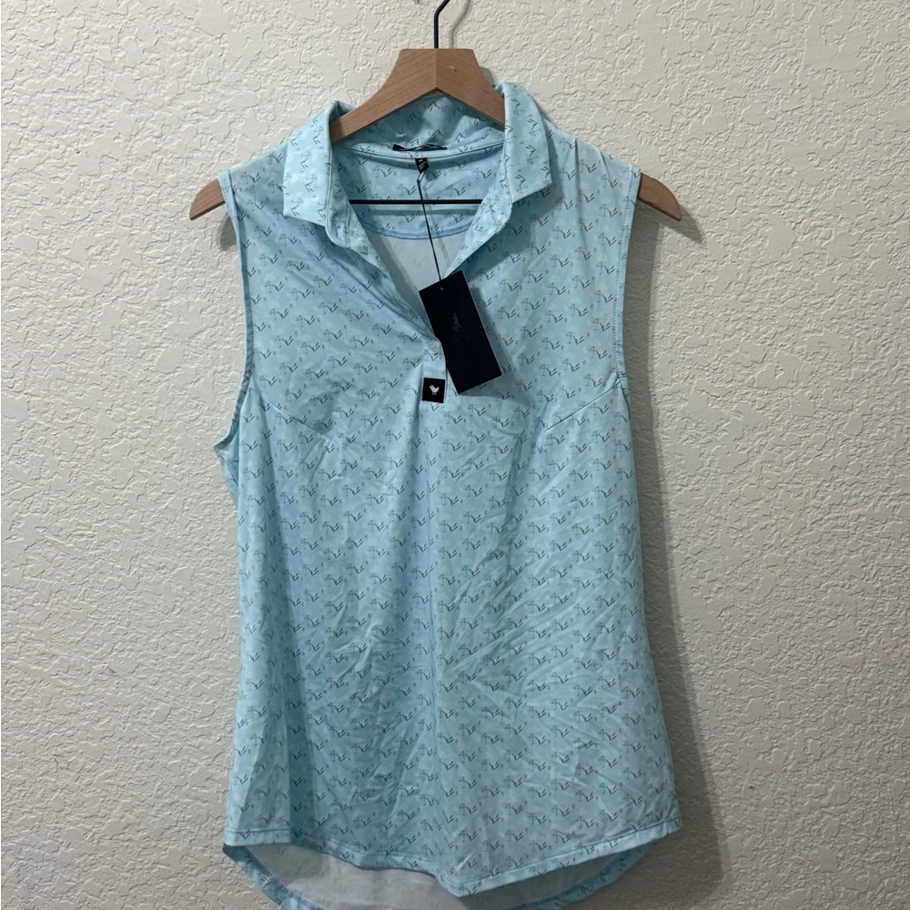 Bad Birdie Light Blue Sleeveless Polo Tank Top
